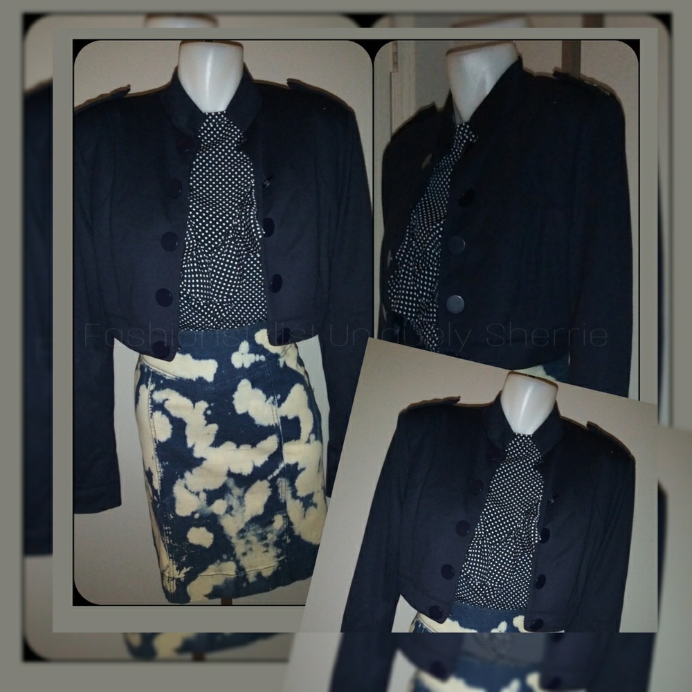 Navy Cropped Military Style Jacket